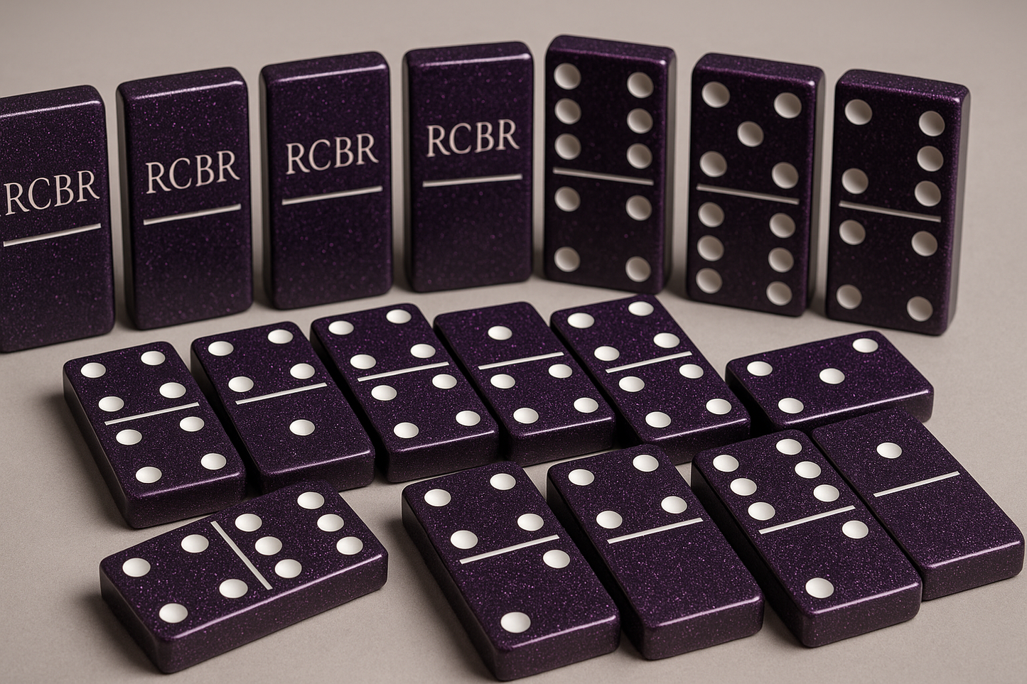 Dark purple and glitter custom domino set with RCBR on back no box