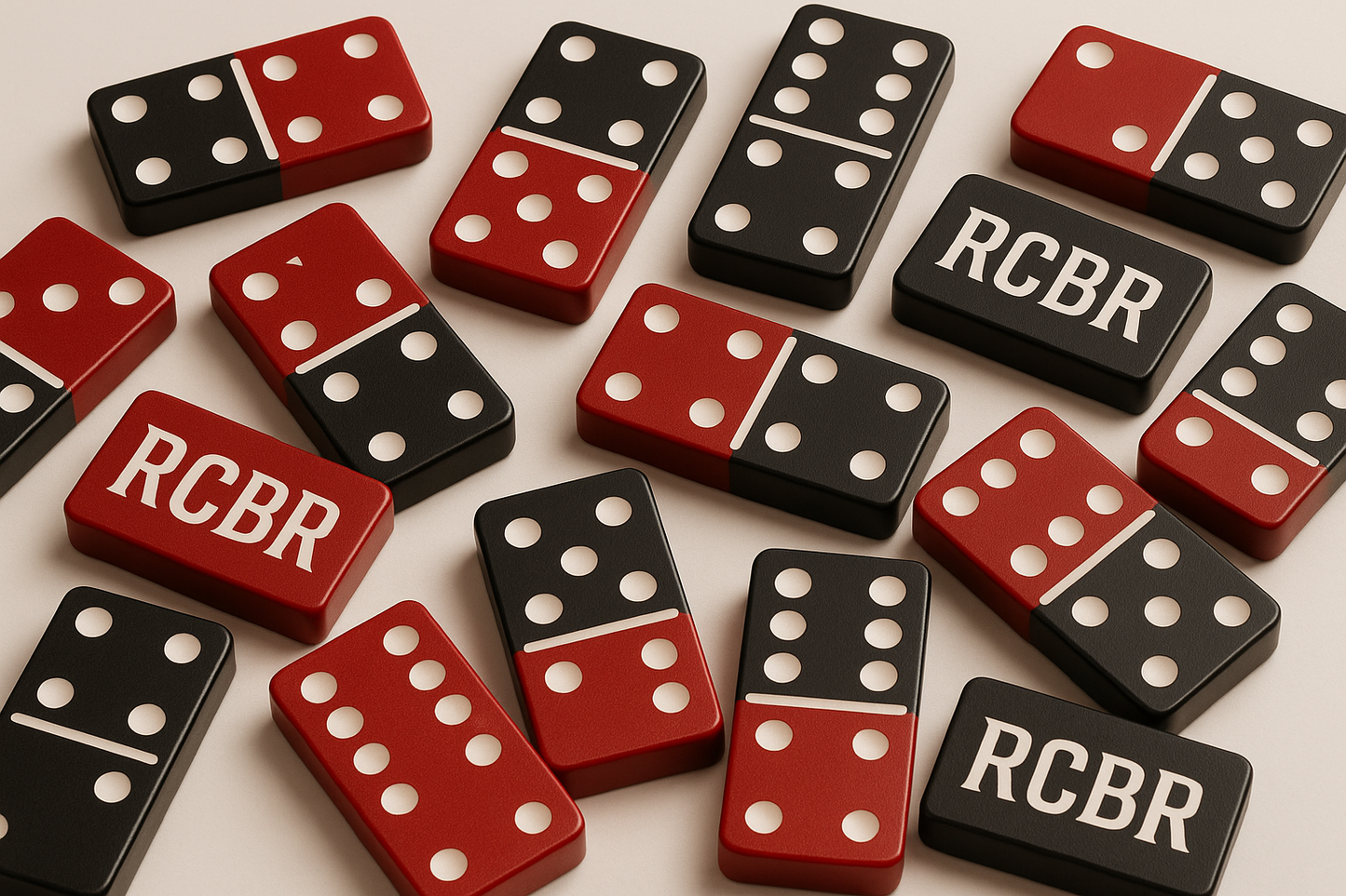 Red and black custom domino set with RCBR on back no box